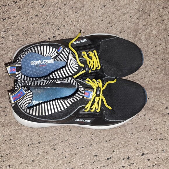 ROBERTO CAVALLI-Sport-Knitted Sock Sneakers-Black/Striped-Size 11.5-Excellent - Picture 7 of 8